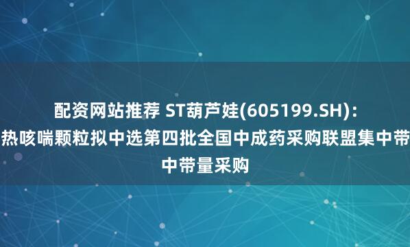 配资网站推荐 ST葫芦娃(605199.SH)：小儿肺热咳喘颗粒拟中选第四批全国中成药采购联盟集中带量采购